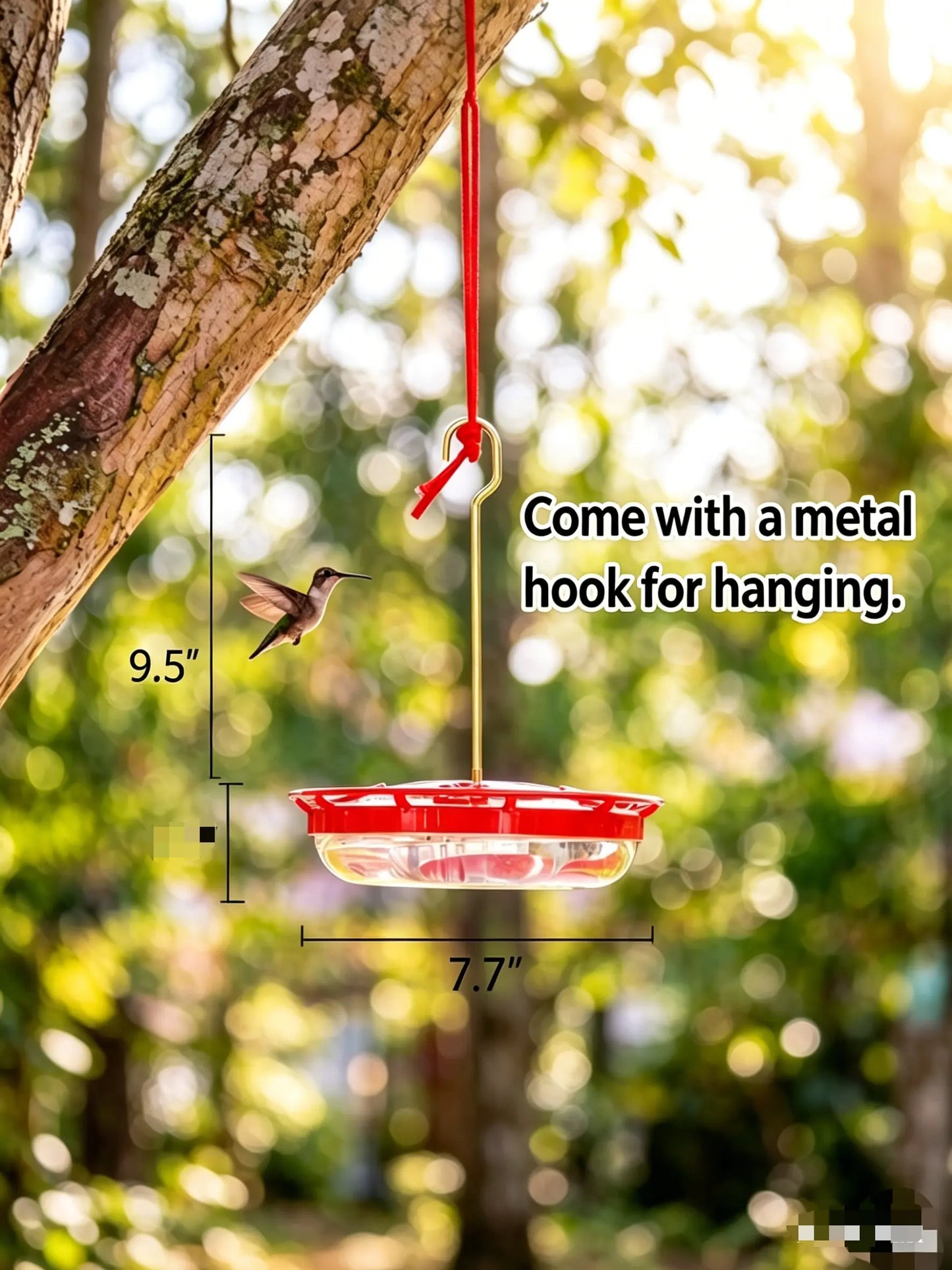 Hummingbird Feeder Railing Mount or Hanging for Deck/Porch/Balcony 14Oz Nectar Feeding Bowl with 5 Ports & 3" Clamp and Metal Hook