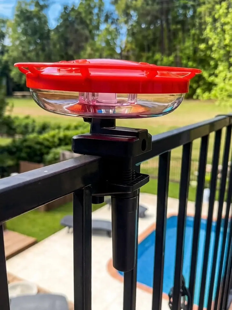 Hummingbird Feeder Railing Mount or Hanging for Deck/Porch/Balcony 14Oz Nectar Feeding Bowl with 5 Ports & 3" Clamp and Metal Hook