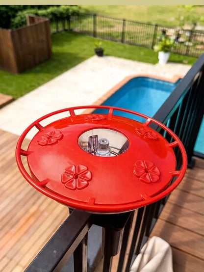 Hummingbird Feeder Railing Mount or Hanging for Deck/Porch/Balcony 14Oz Nectar Feeding Bowl with 5 Ports & 3" Clamp and Metal Hook