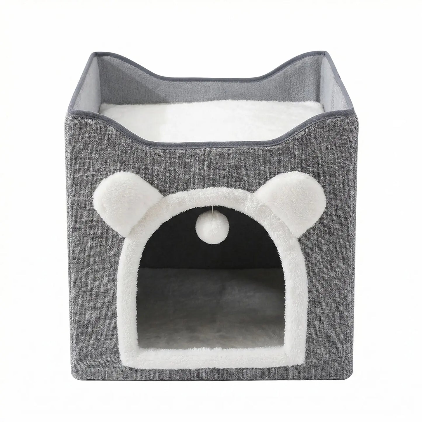 A Cat Bed Suitable for Indoor Cats, with a Large Cat Hole for a Comfortable Apartment, Fluffy Hanging Balls, round Windows, a Foldable Indoor Cat House, Capable of Bearing up to 30 Pounds , with Double-Sided Soft Cushions, Suitable for All Seasons