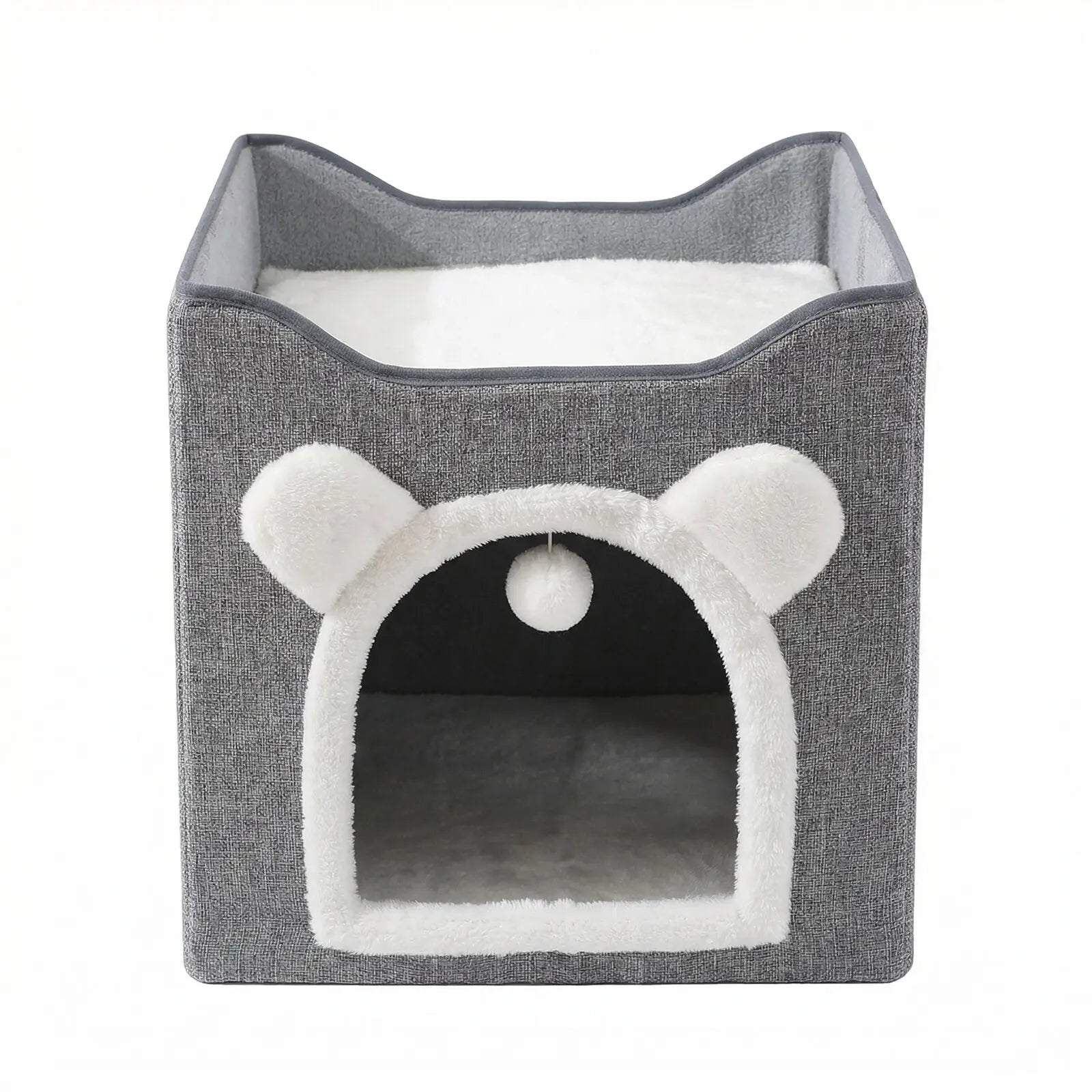 A Cat Bed Suitable for Indoor Cats, with a Large Cat Hole for a Comfortable Apartment, Fluffy Hanging Balls, round Windows, a Foldable Indoor Cat House, Capable of Bearing up to 30 Pounds , with Double-Sided Soft Cushions, Suitable for All Seasons
