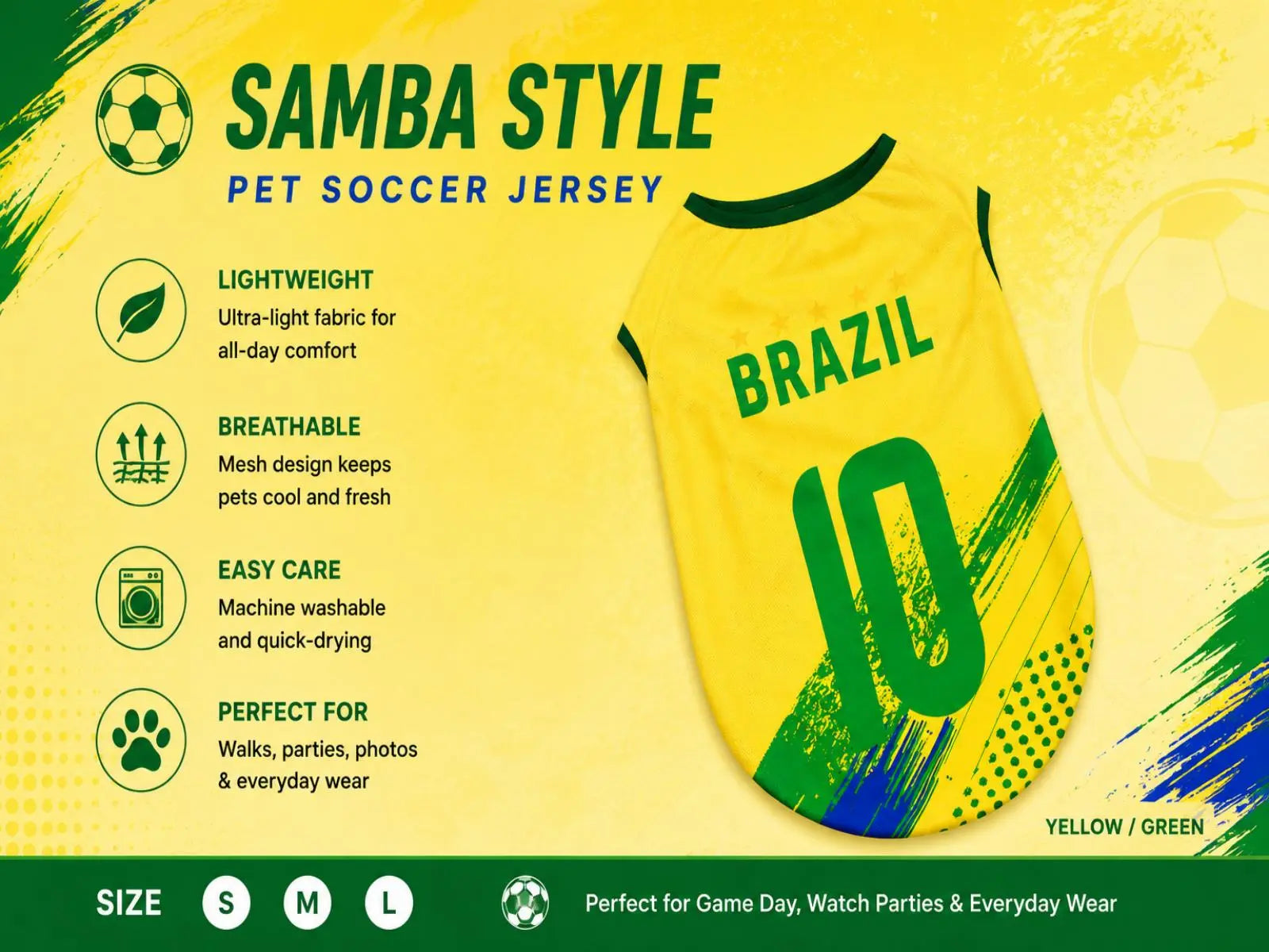 Pet Soccer Jersey Outfit - Cute Game Day Pet Shirt for Small, Medium Dogs & Cats Clothes Fashionable Clothing