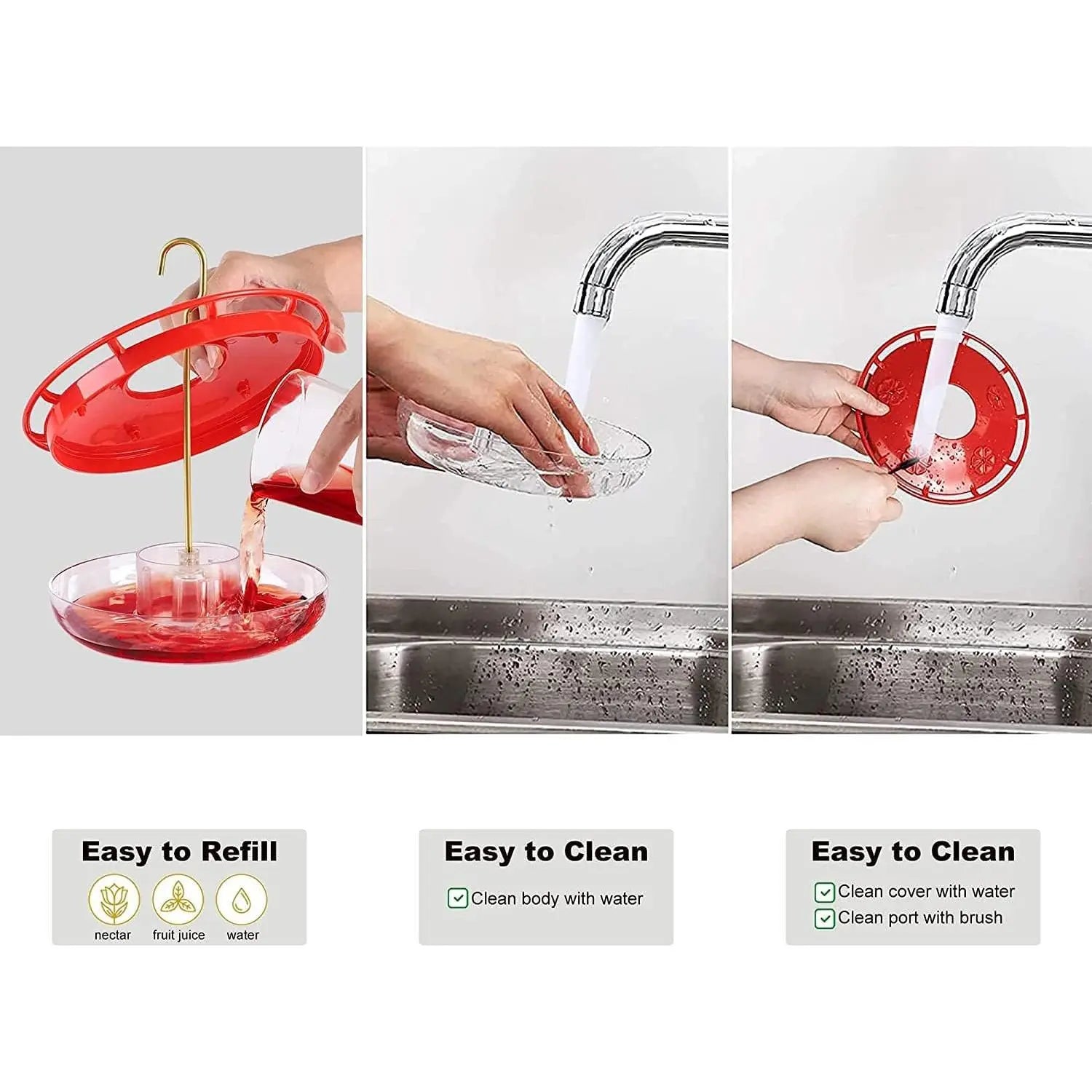 Hummingbird Feeder Railing Mount or Hanging for Deck/Porch/Balcony 14Oz Nectar Feeding Bowl with 5 Ports & 3" Clamp and Metal Hook