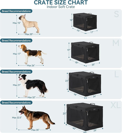 Portable Dog Crate for Small Dogs, – 24" Soft Dog Travel Crates with Lockable Zippers & Thicken Mat, Adjustable Patented Spiral Steel Frame, Collapsible Kennel for Indoor & Outdoor