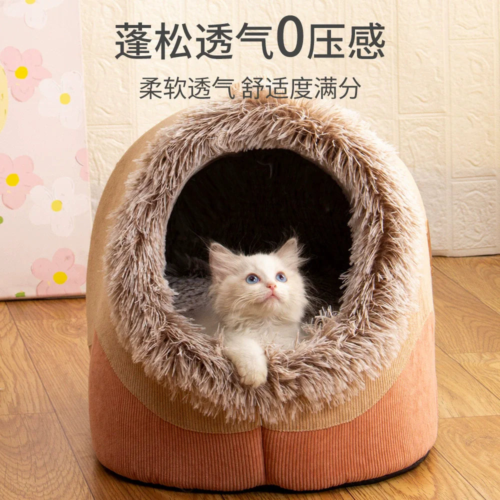 Winter Dog Bed Self-Warming Puppy House Cozy Cat Sleeping Tent Cave Beds Indoor Kitten Nest Kennel Hut for Small Medium Cats