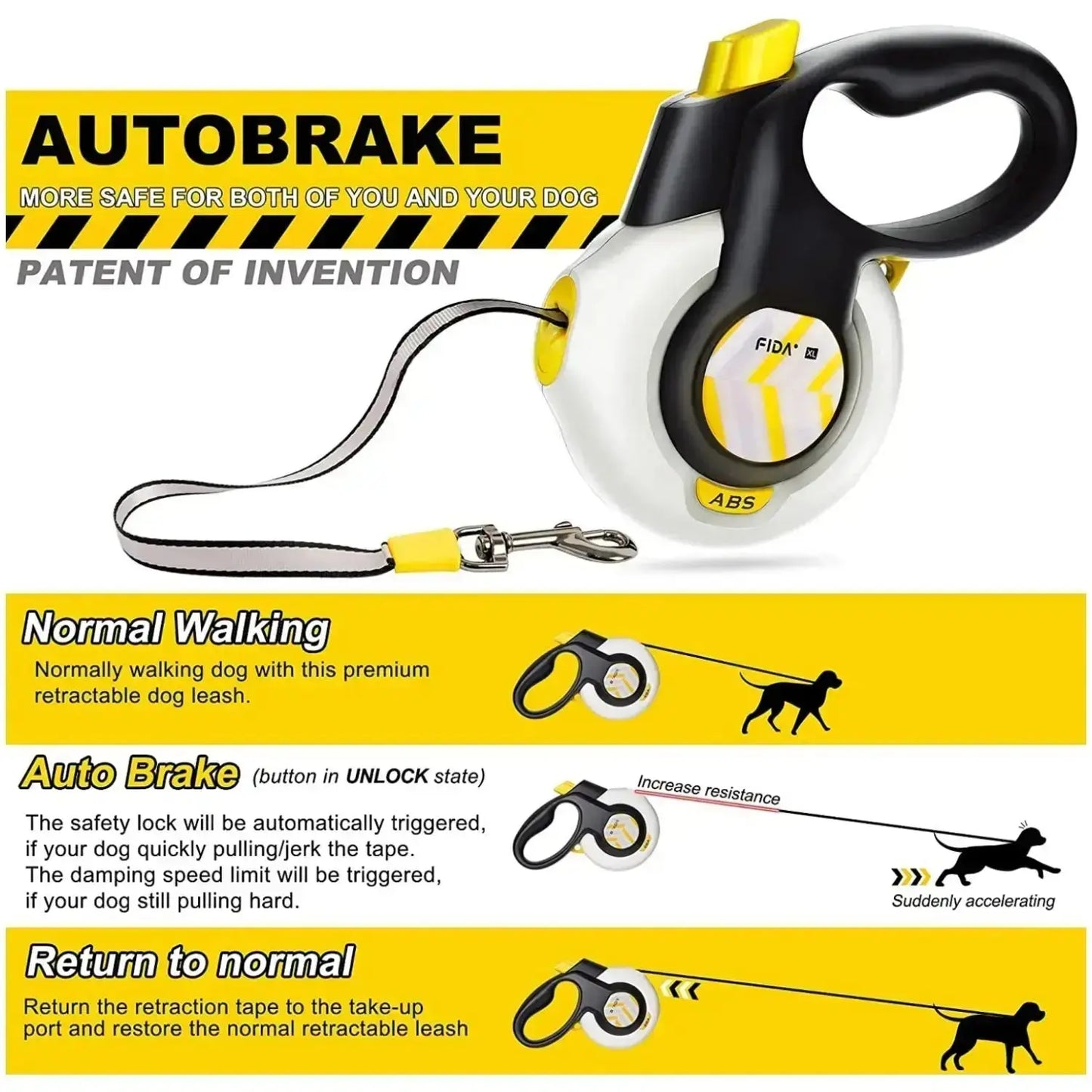 Fida Dog Leash, Autobrake Retractable Patented Design for Dog Pulling, 16 Ft Heavy Duty No Pull Pet Walking Leash for Large Medium Dogs. Tangle Free, One‑Hand Control, Soft Grip#Summervibes #Petlovers