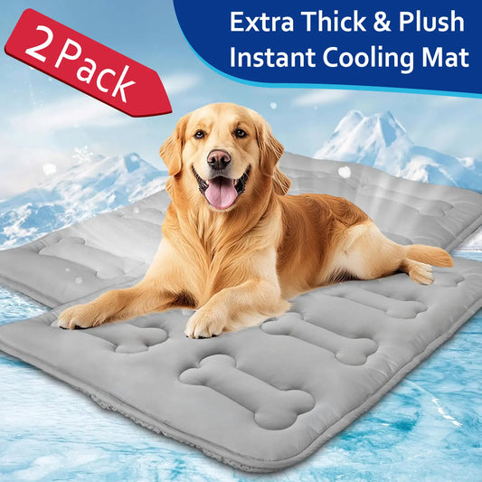 2-Pack Thicker Dog Cooling Mats for Dogs or Cats, Cute Bone Quiled Durable Non-Slip Instant Cool Summer Pet Cooling Pad, No Geal No Electric Portable Lightweight Washable Indoor Outdoor Cold Kennel Crate Bed for Large Dogs #Summervibes #Dealsforyoudays