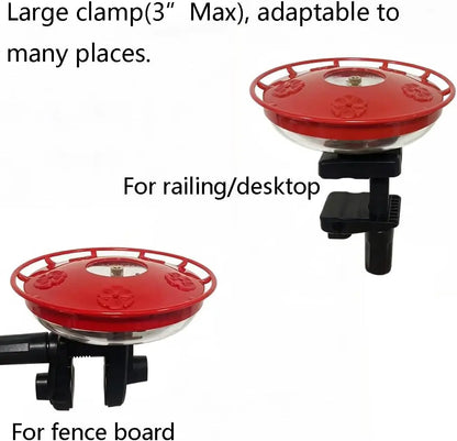 Hummingbird Feeder Railing Mount or Hanging for Deck/Porch/Balcony 14Oz Nectar Feeding Bowl with 5 Ports & 3" Clamp and Metal Hook
