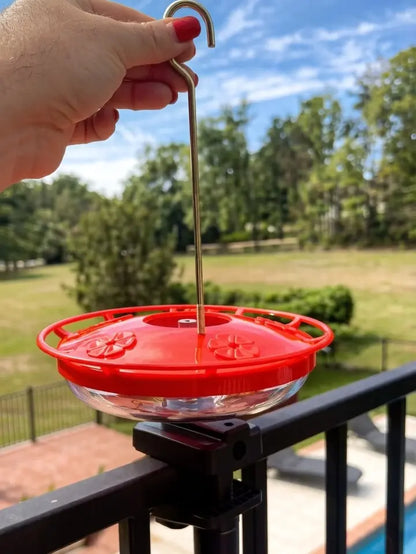 Hummingbird Feeder Railing Mount or Hanging for Deck/Porch/Balcony 14Oz Nectar Feeding Bowl with 5 Ports & 3" Clamp and Metal Hook