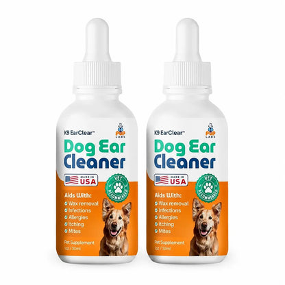 K9 Earclear Natural Ear Drops for Dogs - Soothes Irritation & Itching - Made in USA - Pet Grooming Supplement - 1Oz Dropper Bottle