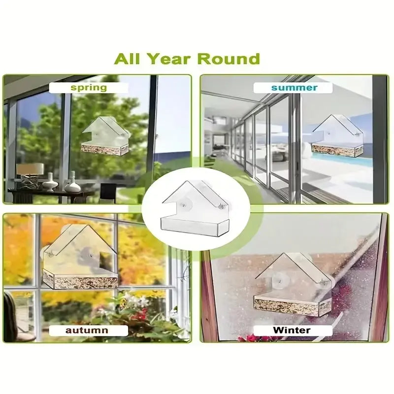 Transparent Suction Cup Bird Feeder - Clear Acrylic Bird Feeder with Suction Cups – Window Bird Feeder for Outdoor Bird Watching